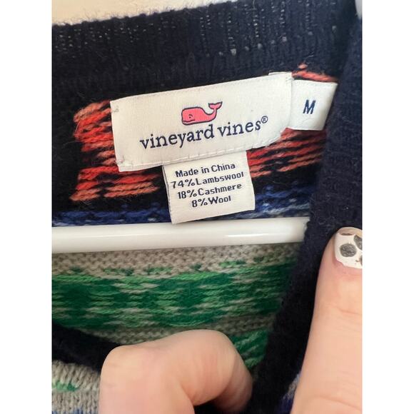 Vineyard Vines Women's M Lambswool Cashmere Sweater Fair Isle Crew Neck Blue - Picture 3 of 9